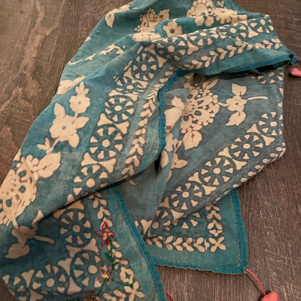 Magnolia Pearl European cotton drori scarf with heart tassels floral embroidery